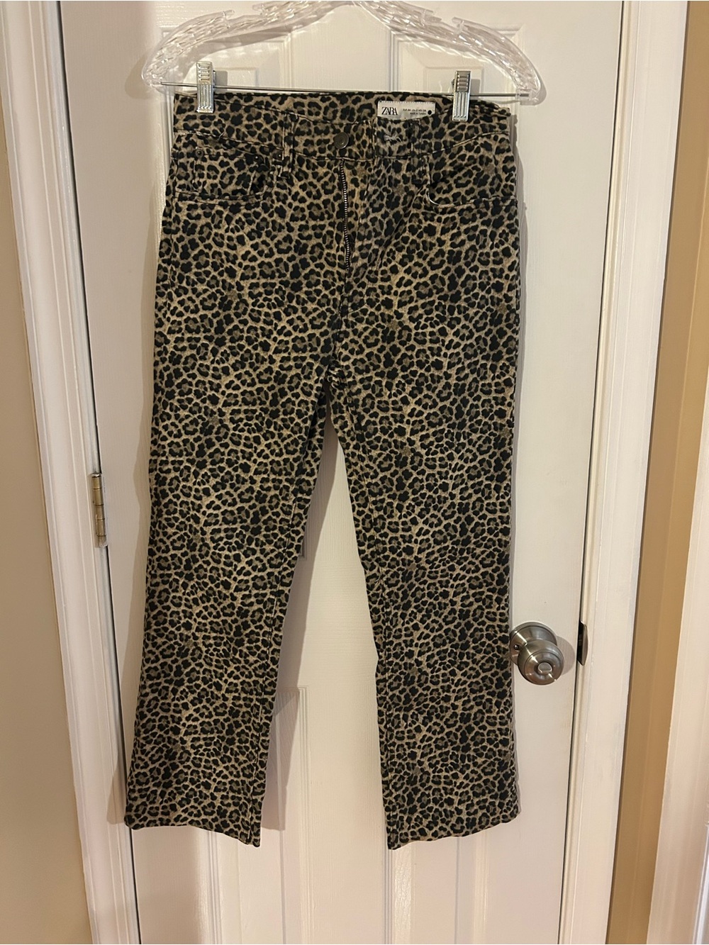Zara Leopard Print Wide-Leg Jeans in Taupe and Black